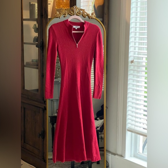 Jason Wu Red Quarter Zip Long Sleeve Dress - Picture 1 of 11